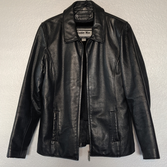 Black authentic leather jacket- medium - Picture 1 of 4